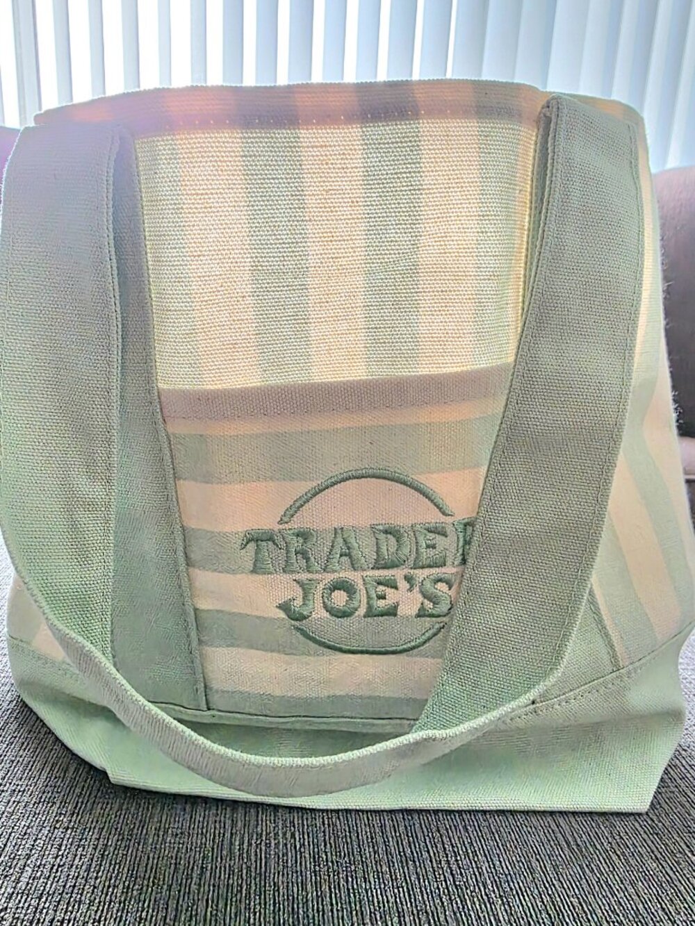 Trader Joe's 2 NEW MINIs- Pastel Pink/Cream AND Mint Striped Canvas Totes- NWT! - Picture 9 of 12
